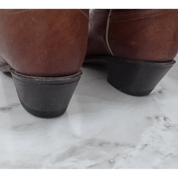 Vintage Acme Inlay Western Cowboy Boots Women USA Brown 8 1/2 C Rockabilly - Picture 6 of 9